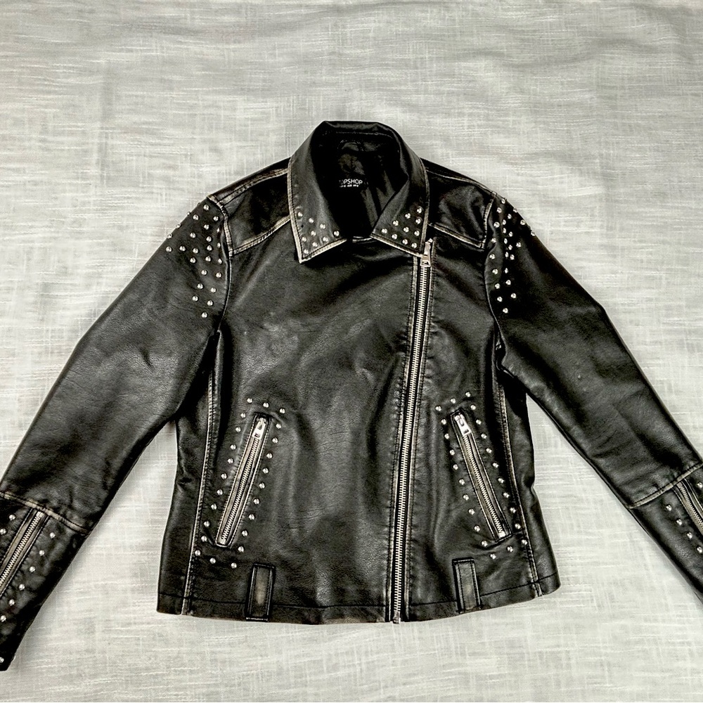 Topshop Heavy, Excellent Quality Faux Leather Jacket With Studs
